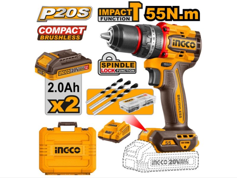 INGCO AKU udarna bušilica set u koferu CIDLI20558E
