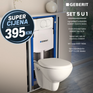 GEBERIT DUOFIX SET 5u1 vodokotlić ugradbeni sa tipkom + wc šolja sa SOFT CLOSE daskom