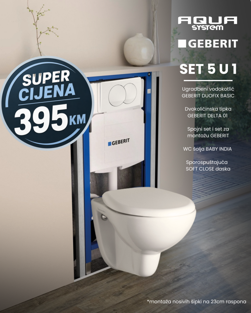 GEBERIT DUOFIX SET 5u1 vodokotlić ugradbeni sa tipkom + wc šolja sa SOFT CLOSE daskom